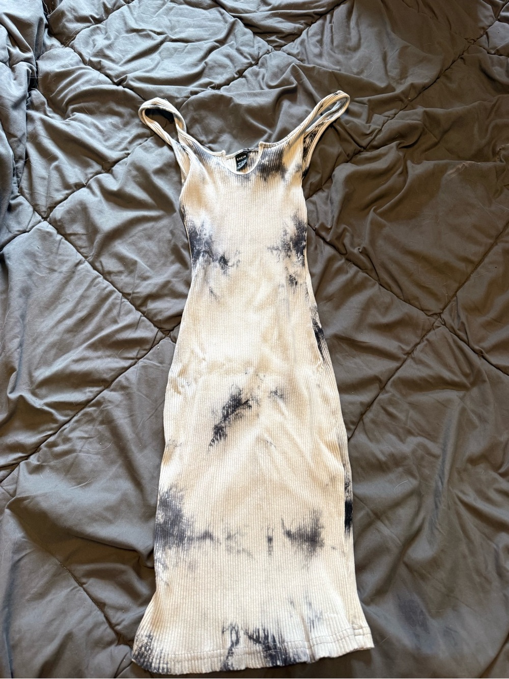 SHEIN White and Black Tie-Dye Ribbed Midi Dress